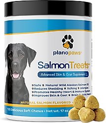 Plano Paws Salmon Treats Advanced Skin & Coat Natural Salmon Flavor Soft Chews Dog Supplement, 120 count