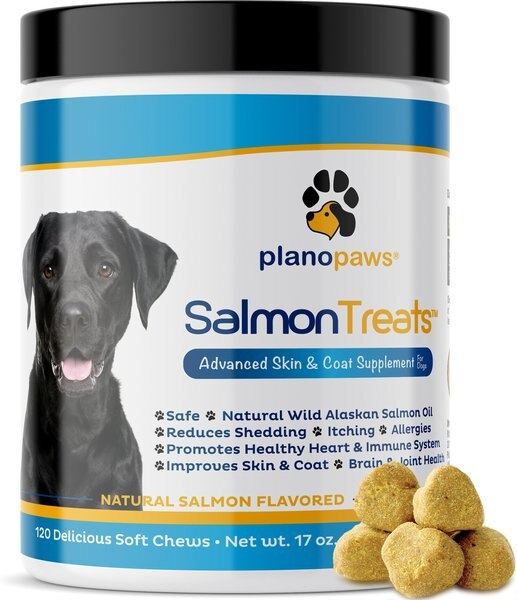Plano Paws Salmon Treats Advanced Skin & Coat Natural Salmon Flavor Soft Chews Dog Supplement, 120 count slide 1 of 6