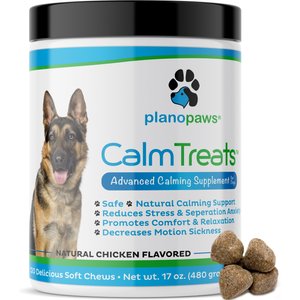 Plano Paws Calm Treats Advanced Calming Natural Chicken Flavor Chews Dog Supplement, 120 count