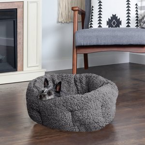 FurHaven Terry Self-Warming Hi-Lo Donut Cat & Dog Bed, Charcoal Gray, Small