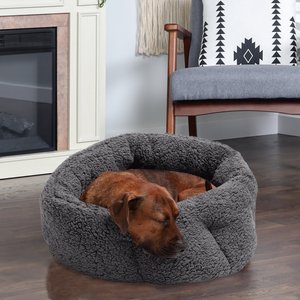 FurHaven Terry Self-Warming Hi-Lo Donut Cat & Dog Bed, Charcoal Gray, Medium