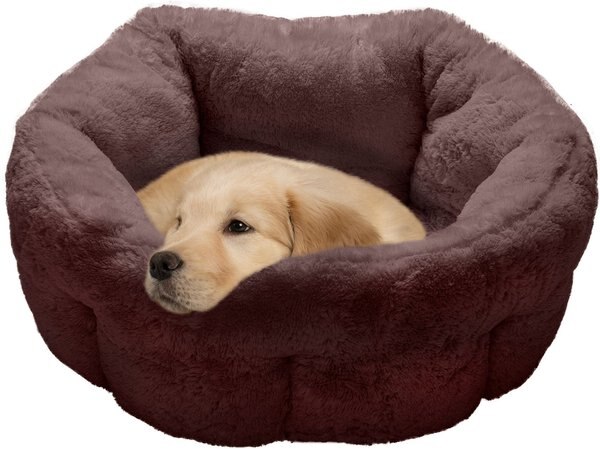 FurHaven Luxury Faux Fur Self-Warming Hi-Lo Donut Cat & Dog Bed, Sable Brown, Medium slide 1 of 9