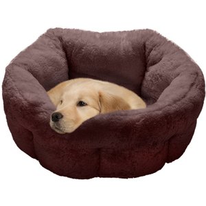 FurHaven Luxury Faux Fur Self-Warming Hi-Lo Donut Cat & Dog Bed, Sable Brown, Medium