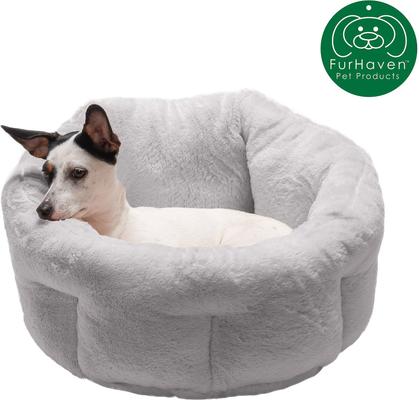 Show full view: FurHaven Luxury Faux Fur Self-Warming Hi-Lo Donut Cat & Dog Bed, Gray, Small slide 4 of 10