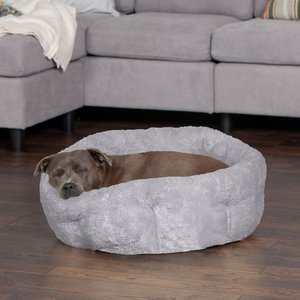 FurHaven Luxury Faux Fur Self-Warming Hi-Lo Donut Cat & Dog Bed, Gray, Medium