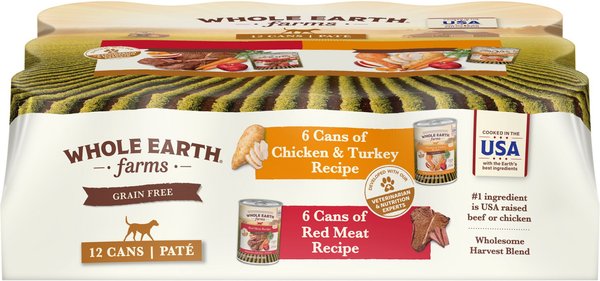 Whole Earth Farms Chicken & Turkey & Red Meat Recipes Grain-Free Variety Pack Wet Dog Food, 12.7-oz can, case of 12 slide 1 of 9