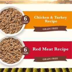 Whole Earth Farms Chicken & Turkey & Red Meat Recipes Grain-Free Variety Pack Wet Dog Food, 12.7-oz can, case of 12 slide 2 of 9