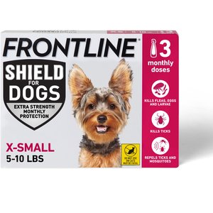 Frontline Shield Flea & Tick Treatment for Extra Small Dogs, 5 - 10 lbs, 3 doses (3-Month Protection)