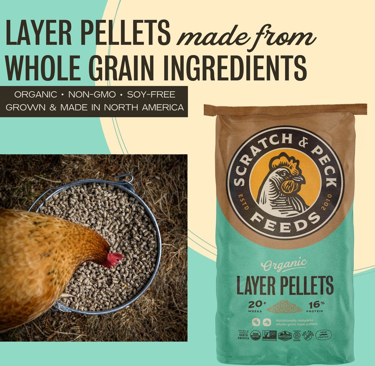 SCRATCH AND PECK FEEDS Organic Chicken & Duck Feed 16 Layer Pellets, 25lb bag