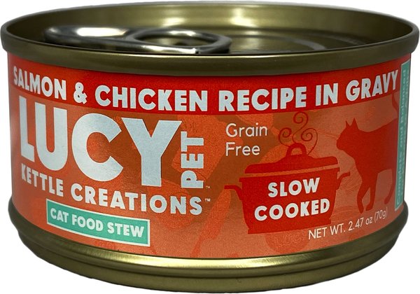 Lucy Pet Products Kettle Creations Salmon & Chicken Recipe in Gravy Wet Cat Food, 2.47-oz can, case of 12 slide 1 of 7