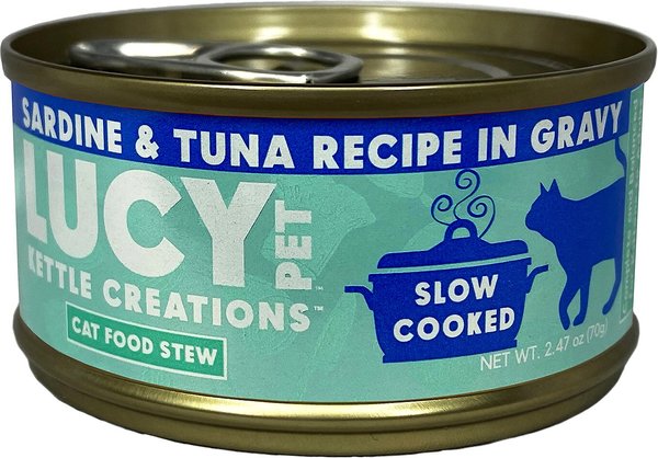 Lucy Pet Products Kettle Creations Sardine & Tuna Recipe in Gravy Wet Cat Food, 2.47-oz can, case of 12 slide 1 of 7