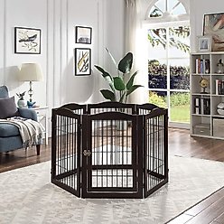 Unipaws 31.5-in 6 Panel Freestanding Wooden Wire Dog & Cat Gate, Espresso slide 2 of 7