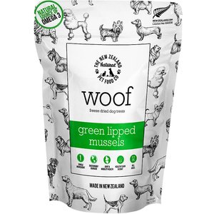 The New Zealand Natural Pet Food Co. Woof Green Lipped Mussels Freeze-Dried Dog Treats, 1.76-oz bag