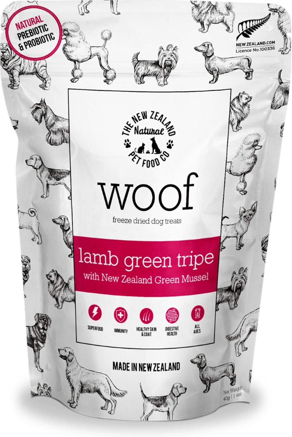 THE NEW ZEALAND NATURAL PET FOOD CO. Woof Lamb Green Tripe FreezeDried