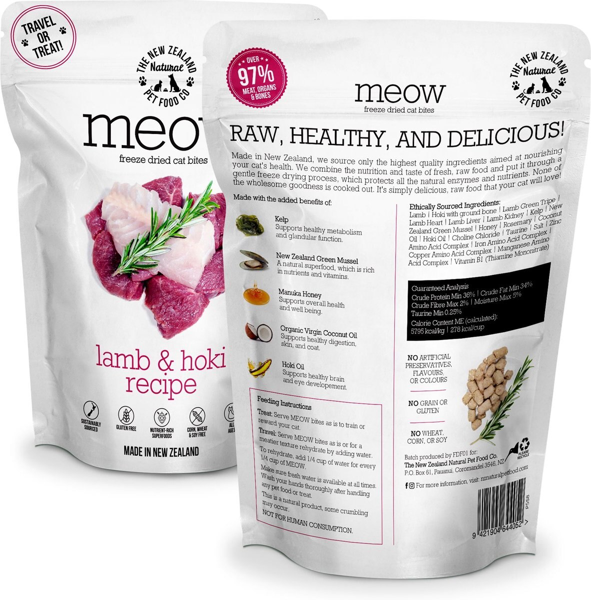 THE NEW ZEALAND NATURAL PET FOOD CO. Meow Lamb & Hoki Grain-Free Freeze ...