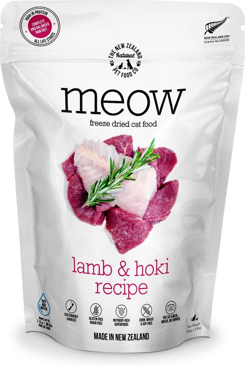 The New Zealand Natural Pet Food Co. Meow Lamb​ & Hoki Grain-Free Freeze-Dried Cat Food, 9.9-oz bag