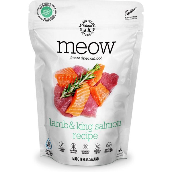 The New Zealand Natural Pet Food Co. Meow Chicken​ & King Salmon Grain-Free Freeze-Dried Cat Food, 9.9-oz bag