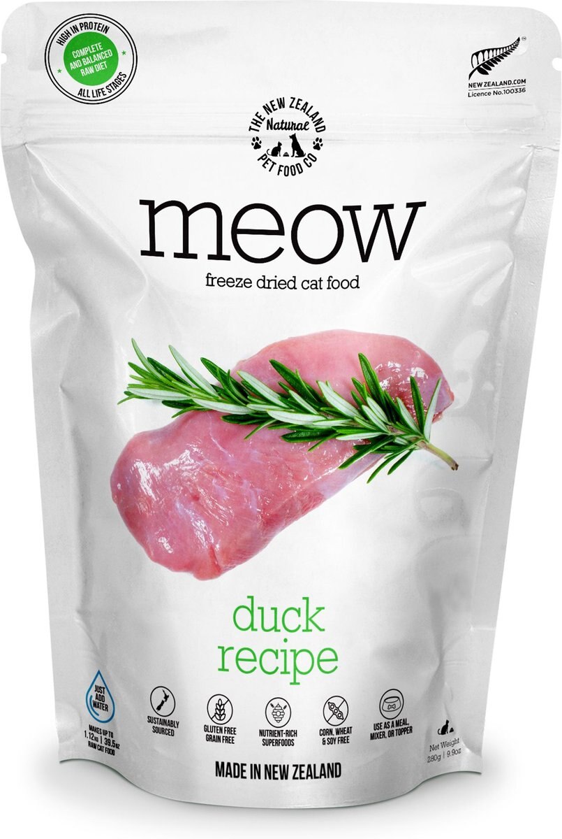 The New Zealand Natural Pet Food Co. Meow Duck Grain-Free Freeze-Dried Cat Food, 9.9-oz bag