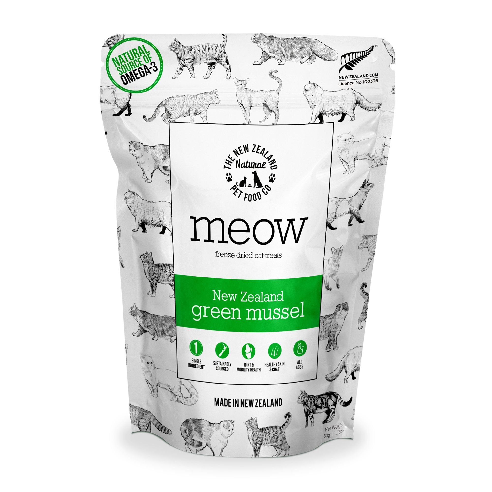 THE NEW ZEALAND NATURAL PET FOOD CO. Meow Green Lipped Mussels Freeze