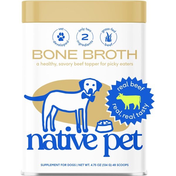 NATIVE PET Beef Bone Broth Powder Dog & Cat Food Topper, 4.75oz can
