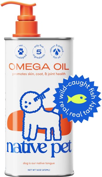Native Pet Omega 3 Fish Oil To Support Skin & Coat Health Dog Supplement, 16-oz bottle slide 1 of 9