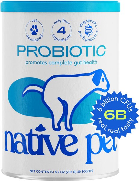 Native Pet Vet-Formulated Probiotic & Prebiotic Digestive Issues Powder Supplement for Dogs, 8.2-oz can slide 1 of 8