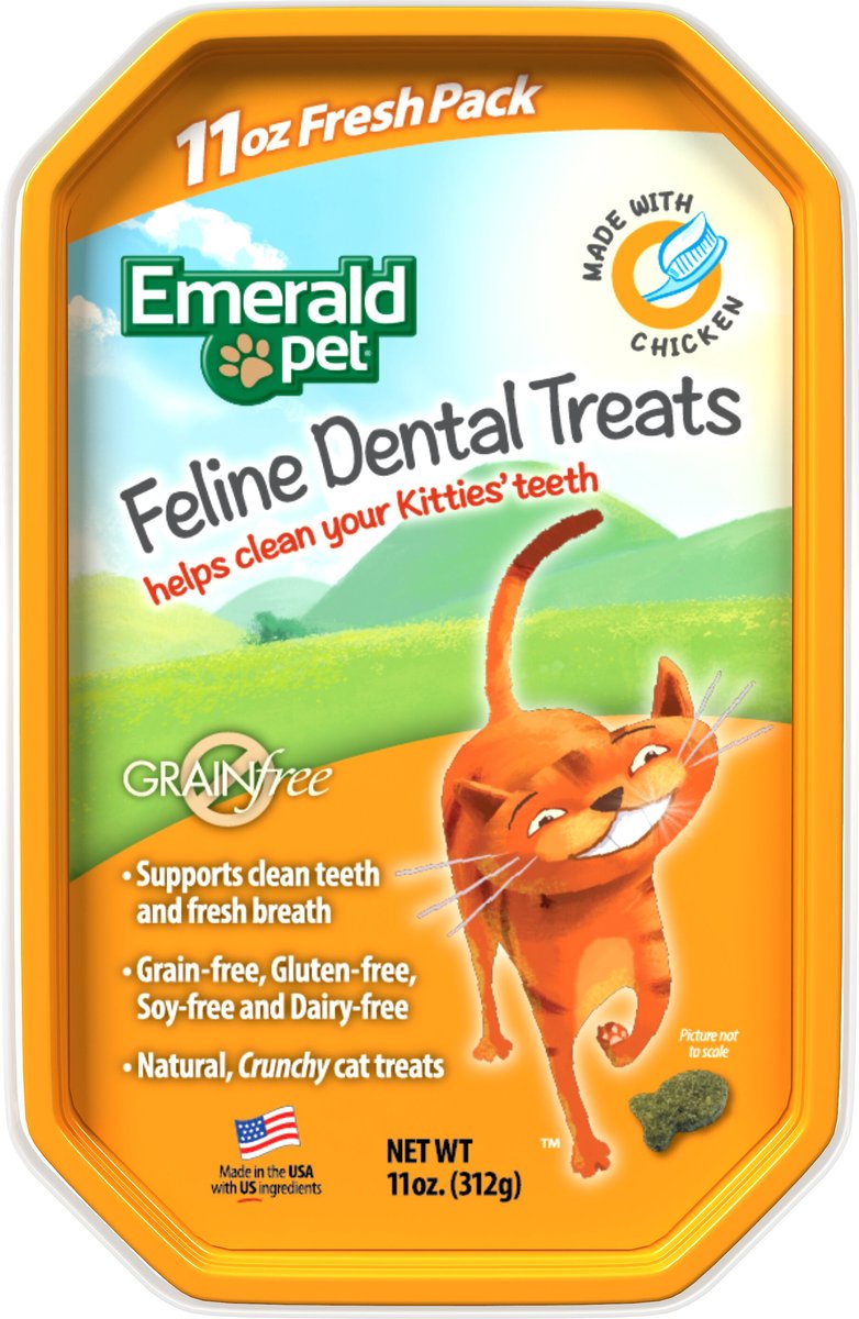 EMERALD PET Feline Dental Treats with Chicken Cat Treats 11 oz