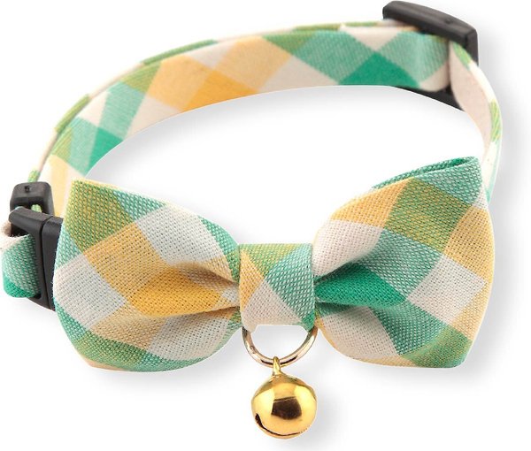 Necoichi Purrfect Picnic Bow Tie Cotton Breakaway Cat Collar with Bell, Yellow, One Size: 8.2 to 13.7-in neck, 1/2-in wide slide 1 of 6