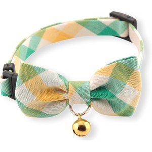Necoichi Purrfect Picnic Bow Tie Cotton Breakaway Cat Collar with Bell, Yellow, One Size: 8.2 to 13.7-in neck, 1/2-in wide