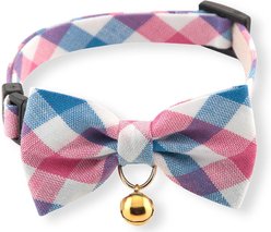 Necoichi Purrfect Picnic Bow Tie Cotton Breakaway Cat Collar with Bell, Blue, One Size: 8.2 to 13.7-in neck, 1/2-in wide