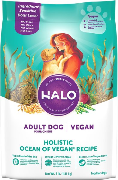 Halo Holistic Ocean Vegan Dog Food Plant-Based Recipe Adult Formula Dry Dog Food Bag, 4-lb bag slide 1 of 8