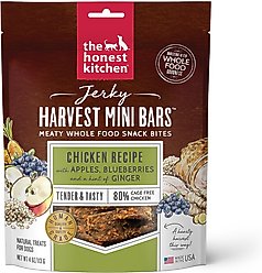 The Honest Kitchen Jerky Harvest Mini Bars Chicken Recipe with Apples & Blueberries Dog Treats, 4-oz bag