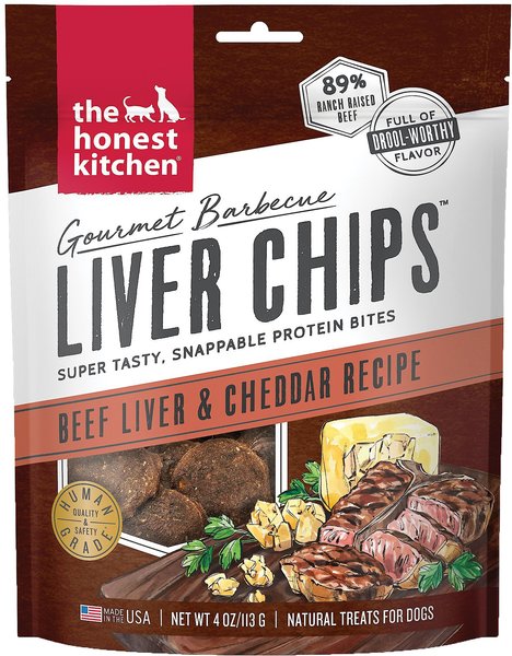 The Honest Kitchen Gourmet Barbecue Liver Chips Beef Liver & Cheddar Recipe Dog Treats, 4-oz bag slide 1 of 6