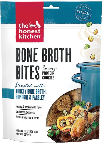 The Honest Kitchen Bone Broth Bites Roasted With Turkey Bone Broth, Pumpkin & Parsley Dog Treats, 8-oz bag slide 1 of 5