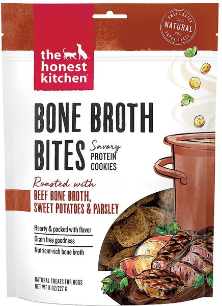 The Honest Kitchen Bone Broth Bites Roasted with Beef Bone Broth, Carrots, & Parsley Dog Treats, 8-oz bag slide 1 of 5