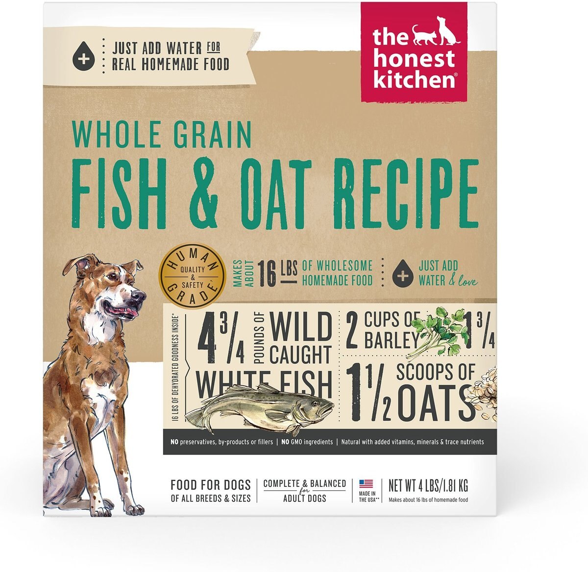 THE HONEST KITCHEN Whole Grain Fish & Oat Recipe Dehydrated Dog Food, 4