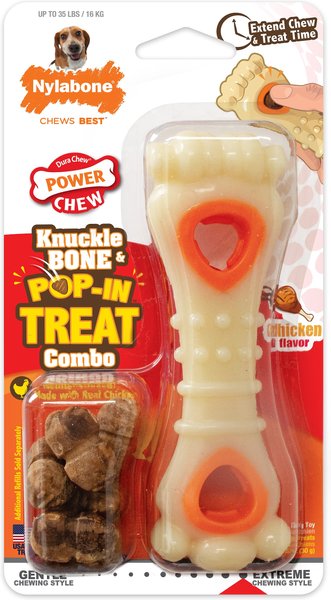 Nylabone Power Chew Chicken Flavored Knuckle Bone & Pop-In Treat Toy Combo Dog Chew Toy, Medium  slide 1 of 11