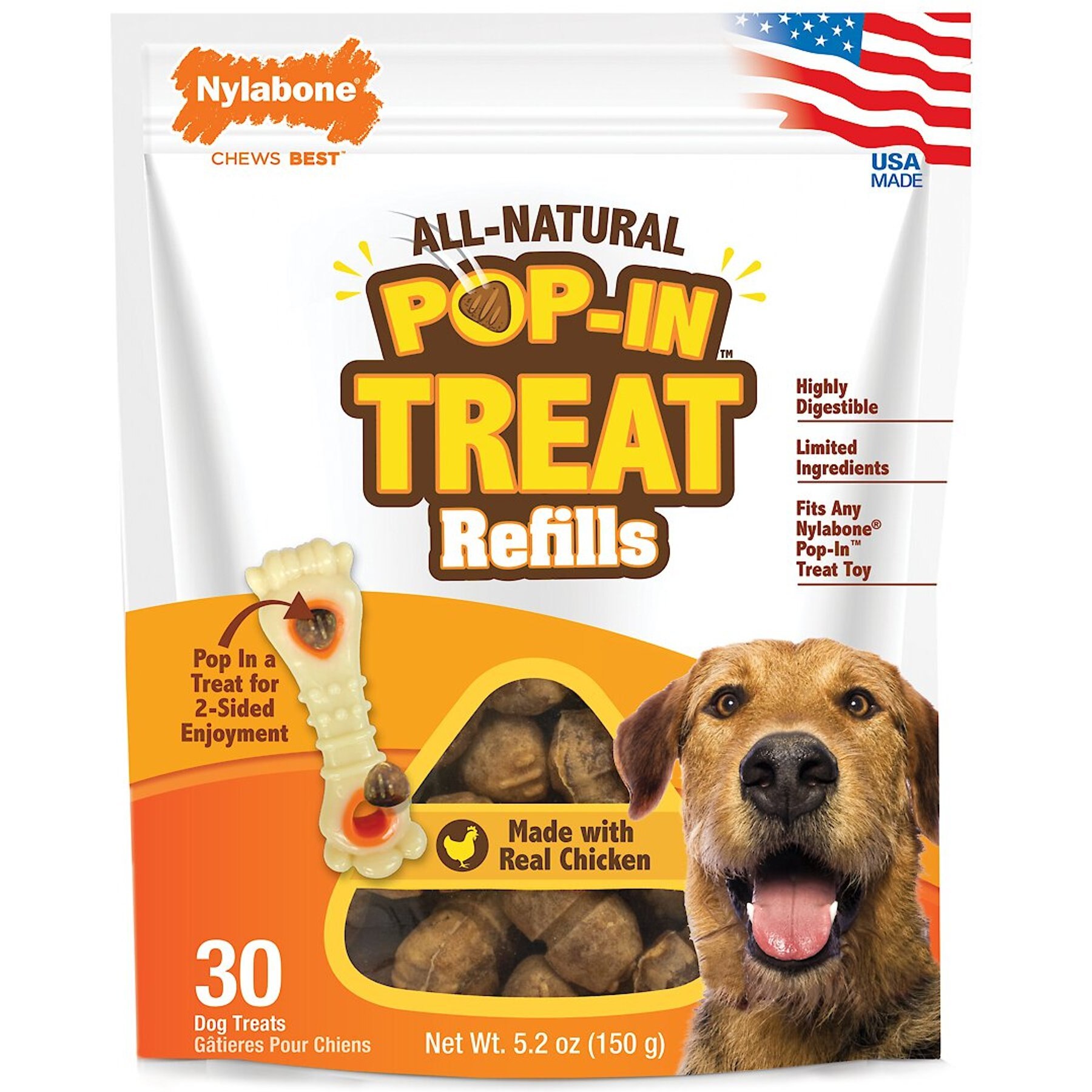 Nylabone All-Natural Pop-In Dog Treat Refills Knuckle Bone Pop-In Refill Chicken Pop-In