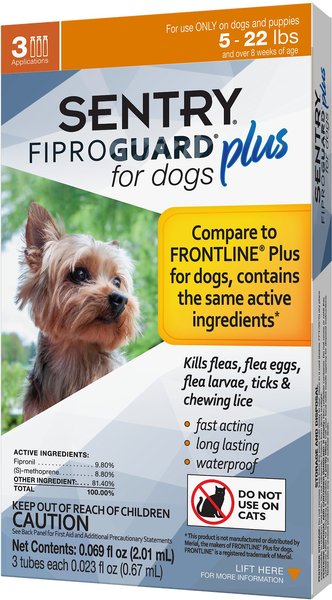 Sentry Fiproguard Plus Squeeze-On Flea & Tick Treatment For Dogs, 5 - 22lbs, 3 treatments(3-Month Protection) slide 1 of 5