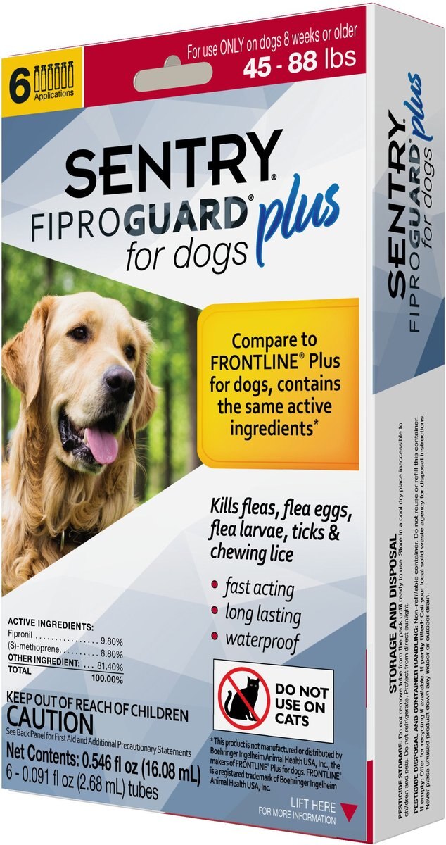 SENTRY Fiproguard Plus SqueezeOn Dog Flea & Tick Treatment, 45 88lbs