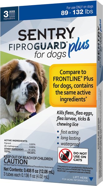 Sentry Fiproguard Plus Squeeze-On Dog Flea & Tick Treatment, 89 - 132lbs, 3 doses (3-mos. supply) slide 1 of 5