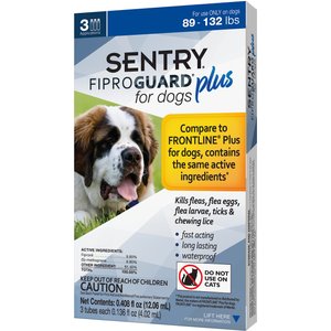 Sentry Fiproguard Plus Squeeze-On Dog Flea & Tick Treatment, 89 - 132lbs, 3 doses (3-mos. supply)