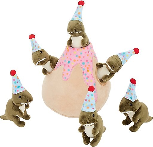 Frisco Birthday Volcano & Dinosaurs Hide & Seek Puzzle Plush Squeaky Dog Toy, Small/Medium