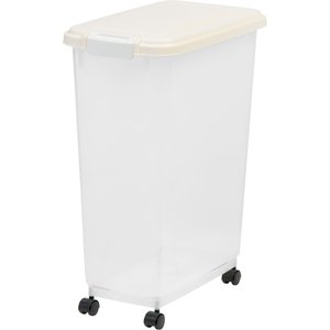 IRIS USA WeatherPro Airtight Dog, Cat, Bird & Small-Pet Food Storage Bin Container with Attachable Casters, Off-White/Clear, 35-lbs/47-qt
