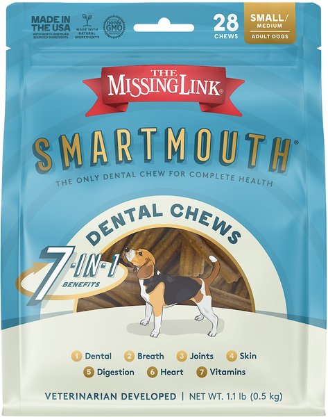 The Missing Link Smartmouth Dental Chews for Small & Medium Dogs, over 15 lbs, 28 count slide 1 of 5