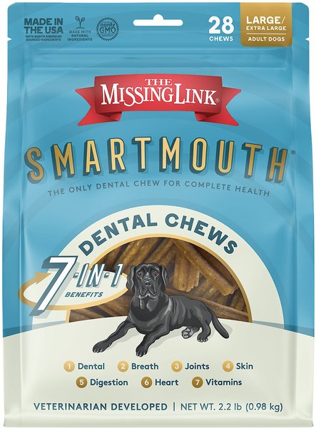 The Missing Link Smartmouth Dental Chews for Large & Giant Dogs, over 50 lbs, 28 count slide 1 of 5