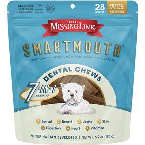 The Missing Link Smartmouth Dental Chews for X-Small & Small Dogs, 5-15 lbs, 28 count