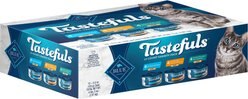 Blue Buffalo Tastefuls Chicken, Turkey & Chicken & Ocean Fish & Tuna Entrées Variety Pack Pate Wet Cat Food, 5.5-oz can, case of 12
