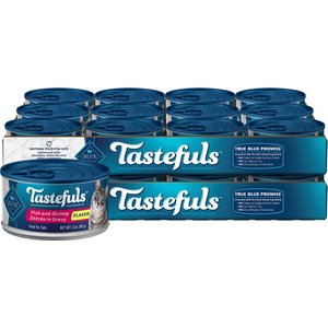Blue Buffalo Tastefuls Fish & Shrimp Entrée in Gravy Flaked Wet Cat Food, 3-oz can, case of 24