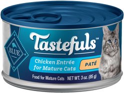 Blue Buffalo Tastefuls Chicken Entrée Mature Cats Pate Wet Cat Food, 3-oz can, case of 24